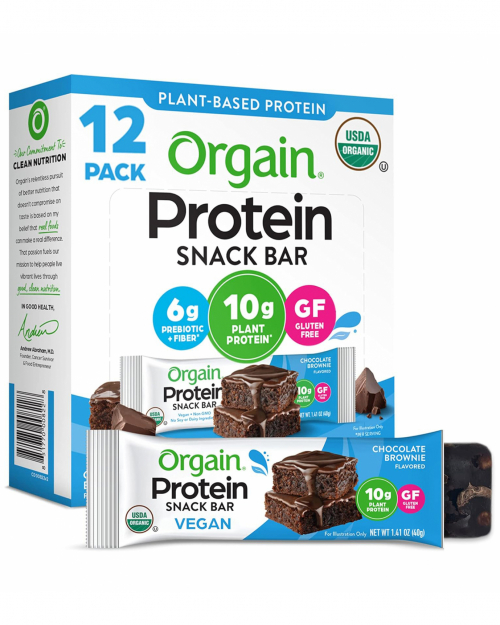 Orgain Organic Vegan Protein Bars, Chocolate Brownie - 10g